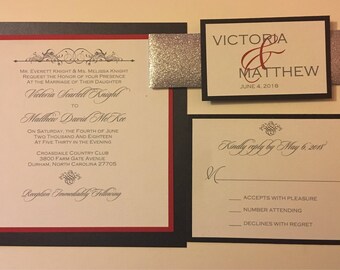 black red wedding invitations etsy