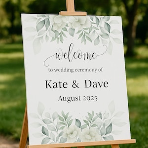 Panneau de bienvenue de mariage verdure : modèle floral sur toile (téléchargement numérique)