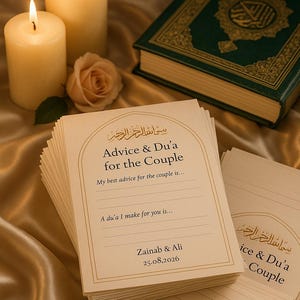 Blush Floral Advice & Du'a Karten | Islamisches Gastgeschenk | Gedruckte muslimische Hochzeitskarte | Arch Nikah Tischdekoration | 10–100 Stück