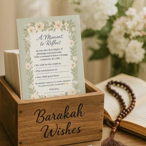 Islamic Wedding Reflection Card | A Moment to Reflect Dua Card | Sage Green Floral Guest Message Card | Barakah Wishes | 25–100 pcs