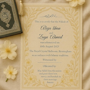 Luxe Nikkah/Nikah-certificaatsjabloon | Islamitische huwelijksakte canva bewerkbaar | Digitale download moslimbruiloft | Afdrukbare Nikah