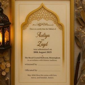 Certificato Nikkah islamico Gold Arch / Elegante certificato Nikah musulmano / Ricordo di matrimonio digitale modificabile / Download stampabile in formato A4