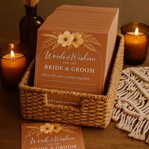 Boho Terracotta Wedding Advice Cards | Guest Wishes Card Printed | Bohemian Table Favor for Bride & Groom | Earthy Decor | 10–100 pcs