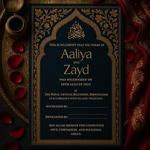Certificat Nikkah/nikah bleu marine de luxe | Souvenir de mariage islamique modifiable | Document Regal Gold Arch Nikah | Mariage musulman PDF imprimable
