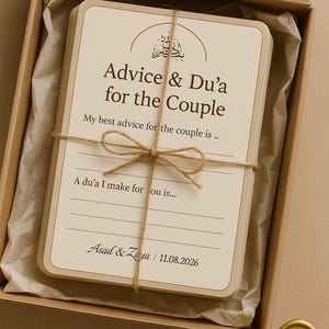 Tarjetas impresas de consejos islámicos y du'a / Diseño minimalista moca / Recuerdo de mesa para bodas musulmanas / Tarjeta con mensaje para invitados Nikah / 10-100 unidades