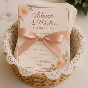 Gedruckte Hochzeitshinweise & Wunschkarten | Blush Floral Gastnote | Elegantes Tischgesteck für das Paar | Romantisches Andenken | 10–100 Stück