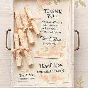 Floral Wedding Favor Scroll: Pink & Green Thank You Keepsake