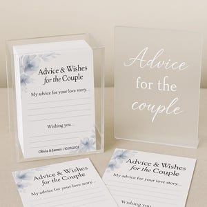 Staubige Blaue Hochzeits-Ratkarten | Gedruckte Gastwunschkarte | Aquarell Geschenk für das Paar | Elegantes Andenken | 10–100 Stück