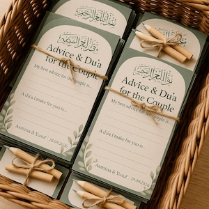 Cartes conseil vert sauge | Faveur Du'a Invité Imprimée | Arche botanique Nikah, décoration | Cartes de table pour mariage musulman | 10-100 pièces