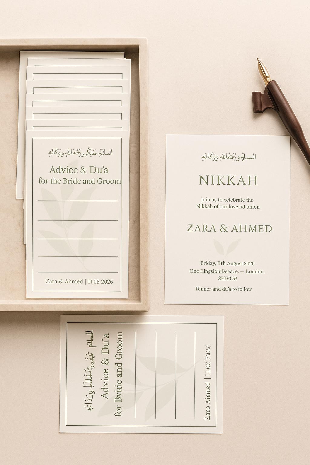 Biglietto Auguri Nikkah Mubarak Verde Moderno - Matrimonio Islamico - Old English Company, 127x178mm - 5