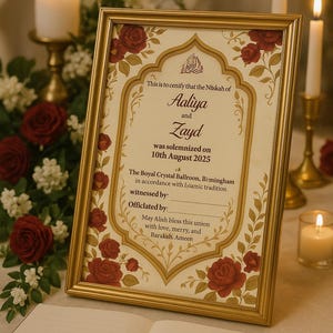 Luxus Maroon Nikkah-Zertifikat | Islamisches Nikah-Zertifikat | Elegante Blumenhochzeitsurkunde | Bearbeitbare muslimische Heiratsurkunde