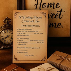 Vintage trouwadvies Mad Libs: een aandenken aan een bruiloft | Alternatief gastenboek | Rustieke activiteitenkaarten voor receptie