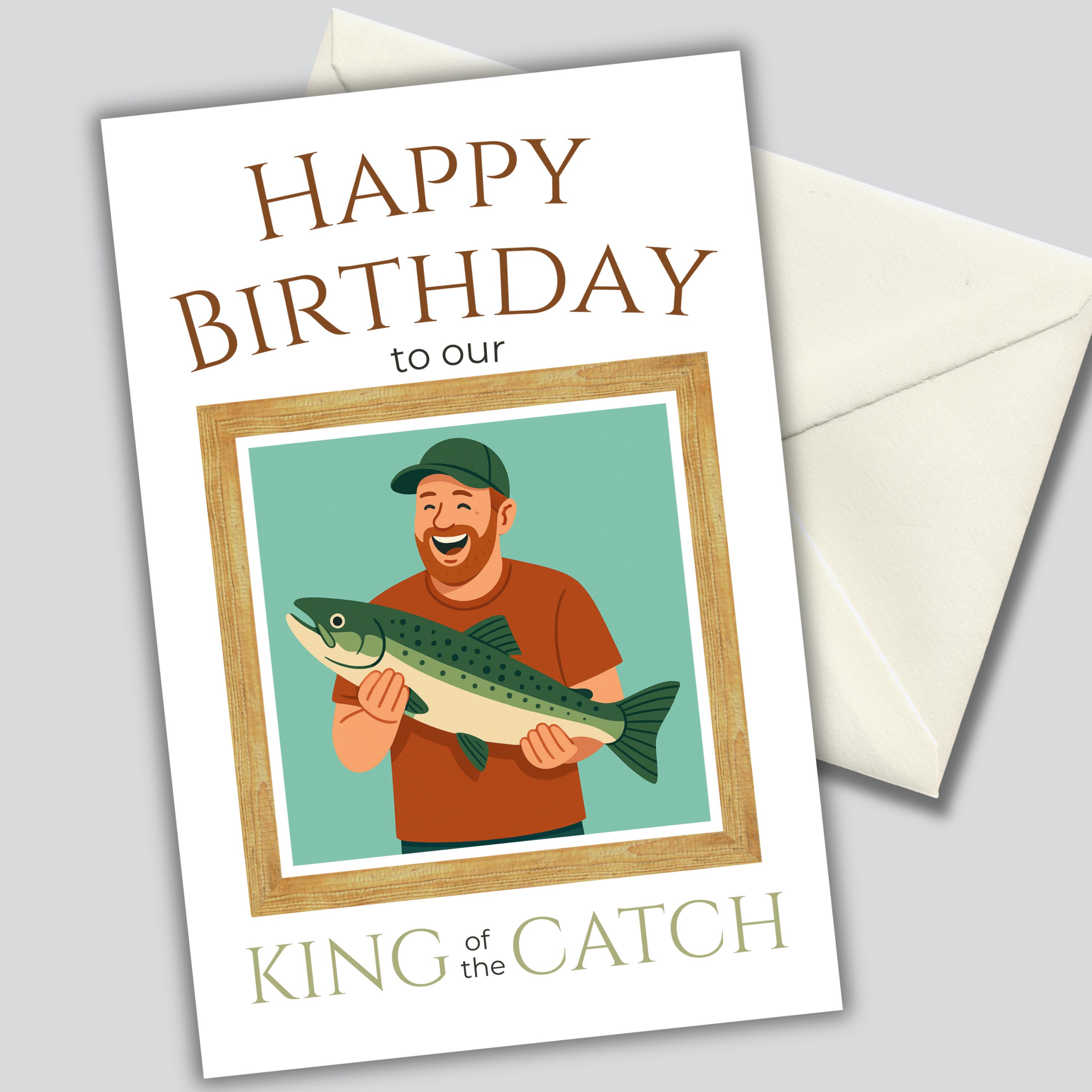 Funny Fishing Birthday Card: Modern Printable Card for Him (digital ...