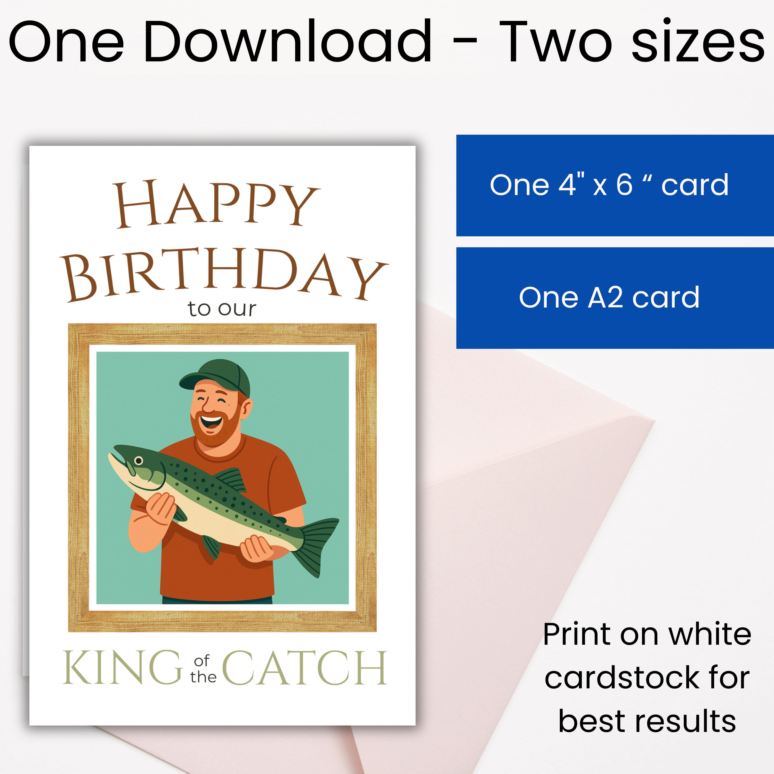 Funny Fishing Birthday Card: Modern Printable Card for Him (digital ...