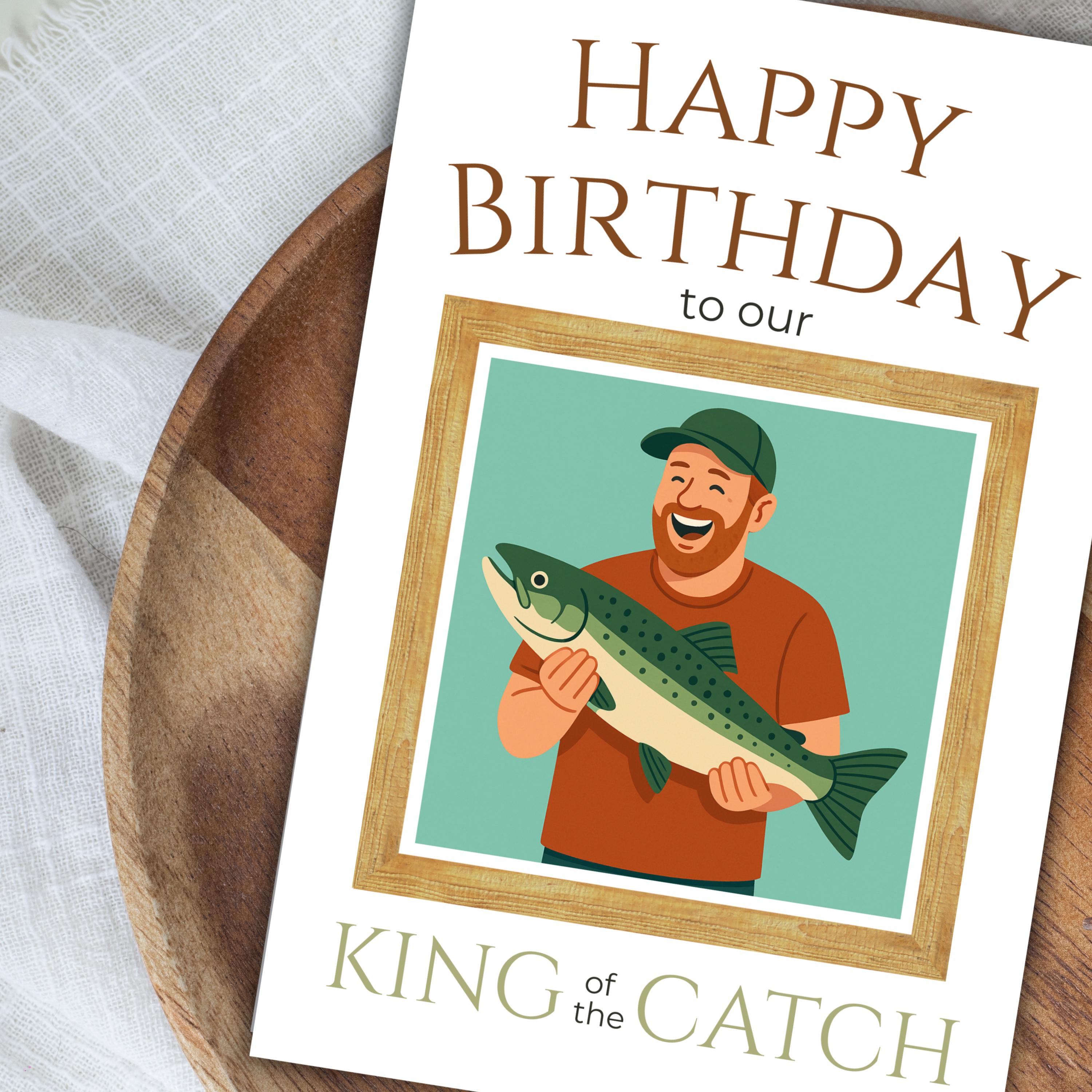 Funny Fishing Birthday Card: Modern Printable Card for Him (digital ...