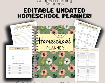 Homeschool Planner Printable PDF | 40-Week Undated Weekly Planner | Goal Tracker, Lesson Checklist, Book Log, Unit Study Pages