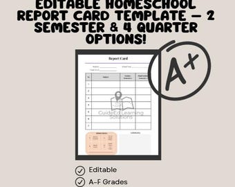 Homeschool Report Card Template PDF | Editable End of Year Grades | Printable Portfolio Record | Simple Homeschool Progress Form