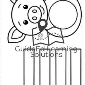 May include: Black and white illustration of a pig's face with a plate, a map pin, and the text "Guide Ed Learning Solutions" above vertical rectangles. The image is a line drawing.