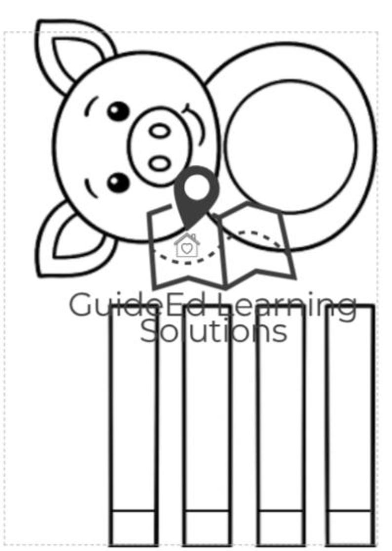 May include: Black and white illustration of a pig's face with a plate, a map pin, and the text "Guide Ed Learning Solutions" above vertical rectangles. The image is a line drawing.