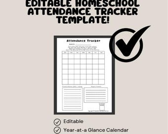 Homeschool Attendance Tracker Printable | Monthly & Yearly Record | Editable PDF