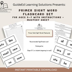 Primer Dolch Sight Word Flashcards | Pre-K to 1st Grade Curriculum | Sight Word Flash Cards | Sight Words for Kindergarten