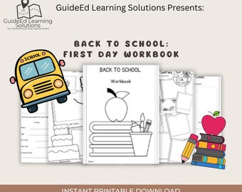 Back to School First Day Workbook | All About Me, Class Info, Word Search, Vowel Activity, Student Interview & Backpack Checklist
