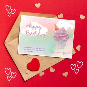 Happy Birthday Card - DIGITAL Download-Printable Bday Card with Colorful Cupcake-Printable Happy Birthday Card-Print Bday Card-Birthday Card