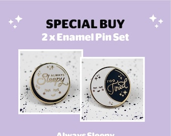 Celestial Moon Pin Set, Always Sleepy and Too Tired Moon Enamel Pins, Slight Seconds B Grade, Special Buy