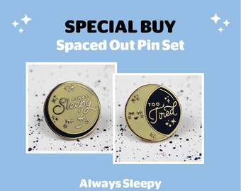 Always Sleepy and Too Tired Moon Enamel Pin Set - Yellow / Gold - Slight Seconds B Grade