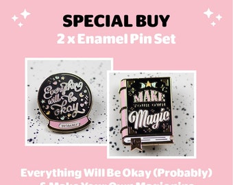 Magical Enamel Pin Set, Spellbook and Crystal Ball Enamel Pins, Slight Seconds B Grade, Special Buy