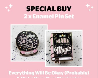 Magical Enamel Pin Set: Spellbook & Crystal Ball (B Grade)