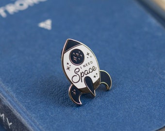 I Need Space Rocket Enamel Pin, Spaceship Outer Space Pin Badges, Sci Fi, Blue Gold White