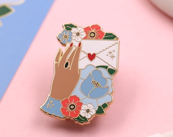 Victorian Hand Envelope Enamel Pin - Brown Skin