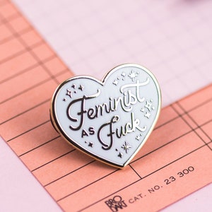 Feminist As F*ck Heart Enamel Pin - White, Gold