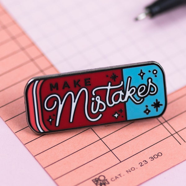 Make Mistakes Enamel Pin, Eraser Badge, Designer Maker Writer Creative Gift Idea, Red Blue, Positive Pins, Encouragement Gift