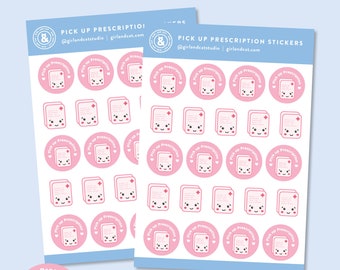 Prescription Planner Stickers, Reminder Sticker Sheets, Self Care, Cute Kawaii Aesthetic