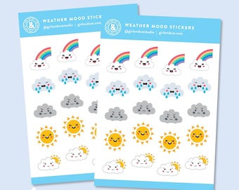 Weather Mood Planner Stickers: Rainbow, Clouds, Sun (20 Stickers)