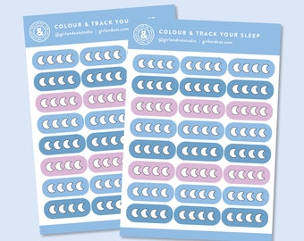 Sleep Tracker Stickers, Self Care Planner Stickers, Colour and Track Health Sticker Sheets