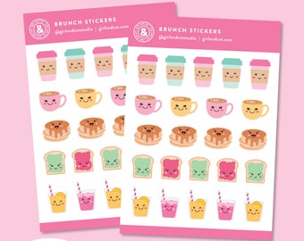 Brunch Planner Stickers, Tea Coffee Breakfast Sticker Sheet