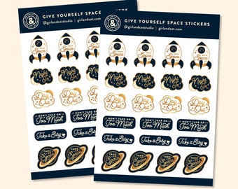 Give Yourself Space Planner Stickers, Self Care A6 Sticker Sheet