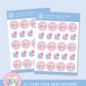 Take Your Meds Planner Stickers, Reminder Sticker Sheets, Self Care, Cute Kawaii Aesthetic image 1