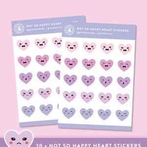Planificateur d'autocollants Pas si heureux coeur, tracker humeur, feuille d'autocollants pastel kawaii mignon