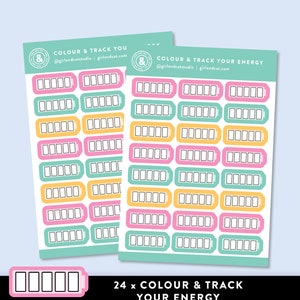 Colour and Track Your Energy Stickers, Tracker Planner Stickers, Health Sticker Sheets image 1