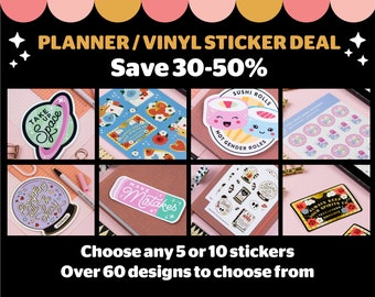 Sticker Deal, Vinyl Sticker, Planner Sticker, Sticker Sheets Deal - Choose any 5 or any 10 Stickers - Special Offer - Multibuy Sale Deal