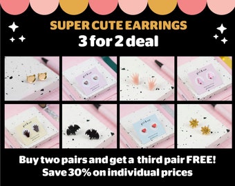 Super Cute Earrings Deal - 3 for 2 earrings - Choose any 3 Stud Earring Sale, Lasercut Acrylic, Sensitive Earrings Hypoallergenic