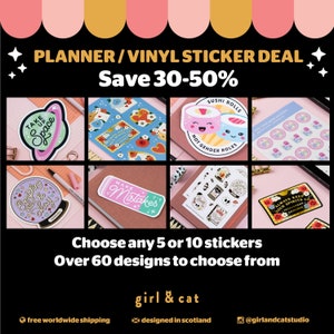 Sticker Angebot, Vinyl-Aufkleber, Planner-Aufkleber, Sticker-Blätter-Angebot - Wählen Sie 5 oder 10 Aufkleber - Sonderangebot - Multibuy Sale Deal