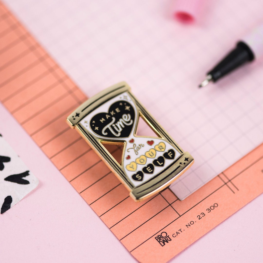 Time Again Pin Make Time for Yourself Hourglass Enamel Pin - Pink, Black, Gold - Etsy