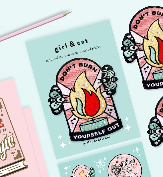 Don't Burn Out Embroidered Iron-On Patch: Pastel Self Care Gift