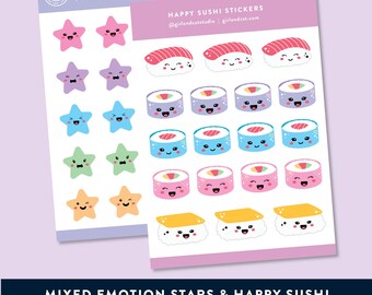 Kawaii Stars and Sushi Planner Sticker Bundle - 2 x Sticker Sheets