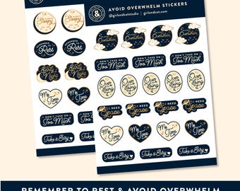 Remember to Rest and Avoid Overwhelm Planner Sticker Set - 2 x Sticker Sheets